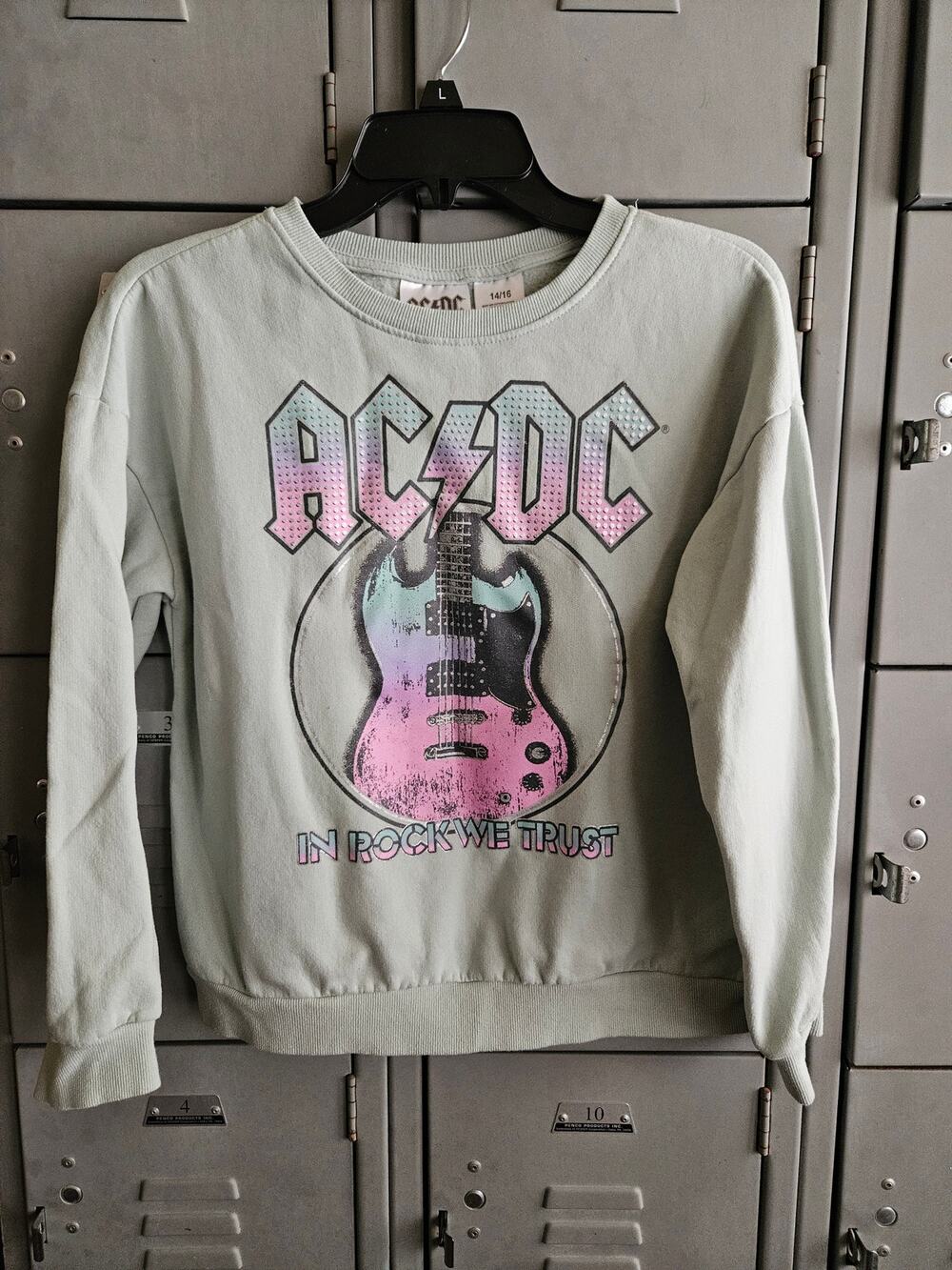 ACDC Rock Band Girls Graphic Sweatshirt Long Sleeve Pullover Top Size 14/16